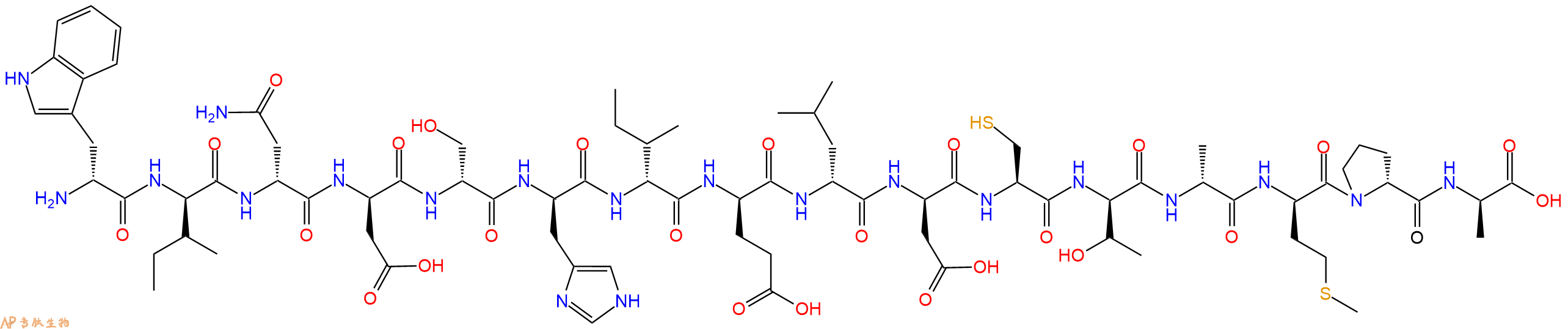 专肽生物产品H2N-DTrp-DIle-DAsn-DAsp-DSer-DHis-DIle-DGlu-DLeu-DAsp-Cys-DThr-DAla-DMet-DPro-DAla-OH