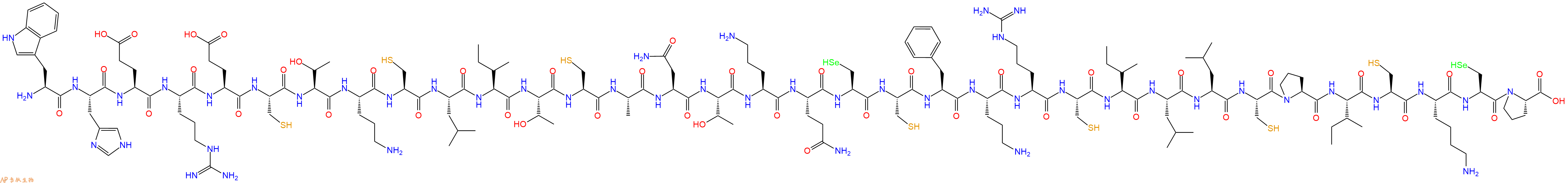 专肽生物产品H2N-Trp-His-Glu-Arg-Glu-Cys-Thr-Orn-Cys-Leu-Ile-Thr-Cys-Ala-Asn-Thr-Orn-Gln-Sec-Cys-Phe-Orn-Arg-Cys-Ile-Leu-Leu-Cys-Pro-Ile-Cys-Lys-Sec-Pro-OH