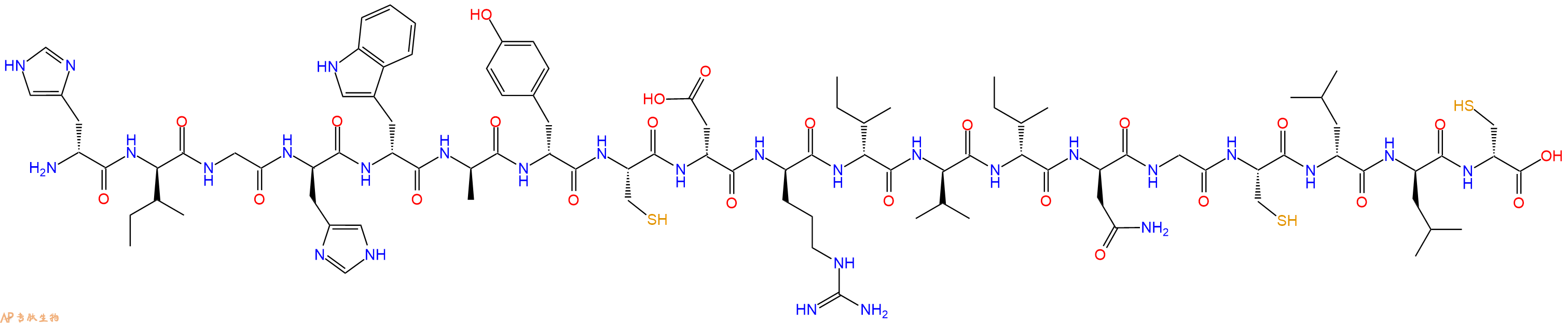 专肽生物产品H2N-DHis-DIle-Gly-DHis-DTrp-DAla-DTyr-Cys-DAsp-DArg-DIle-DVal-DIle-DAsn-Gly-Cys-DLeu-DLeu-DCys-OH