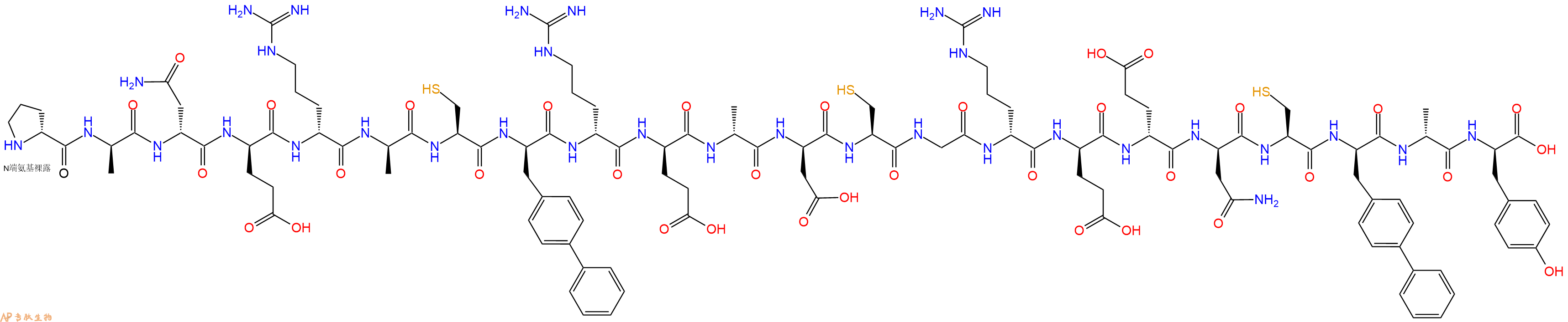 专肽生物产品H2N-DPro-DAla-DAsn-DGlu-DArg-DAla-Cys-DBip-DArg-DGlu-DAla-DAsp-Cys-Gly-DArg-DGlu-DGlu-DAsn-Cys-DBip-DAla-DTyr-OH