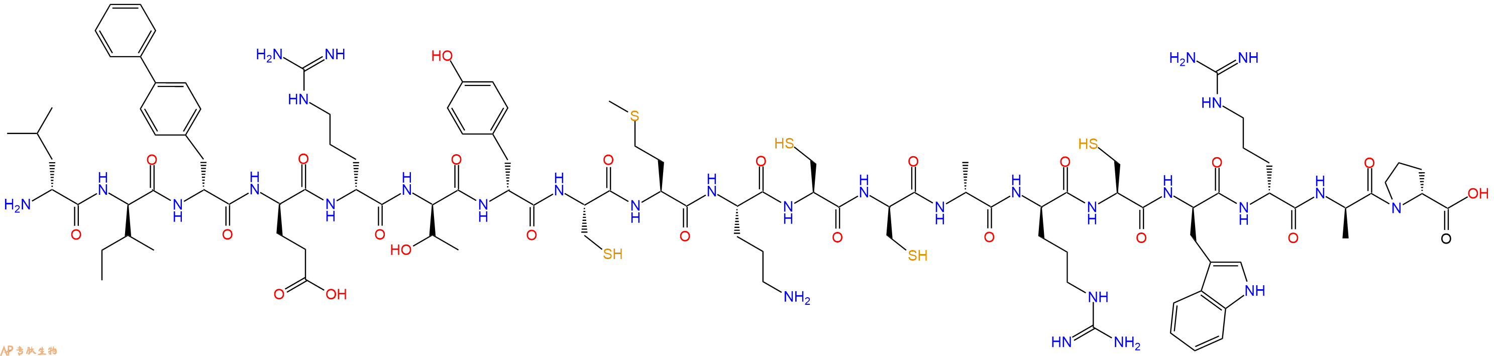 专肽生物产品H2N-DLeu-DIle-DBip-DGlu-DArg-DThr-DTyr-Cys-Met-Orn-Cys-DCys-DAla-DArg-Cys-DTrp-DArg-DAla-DPro-OH