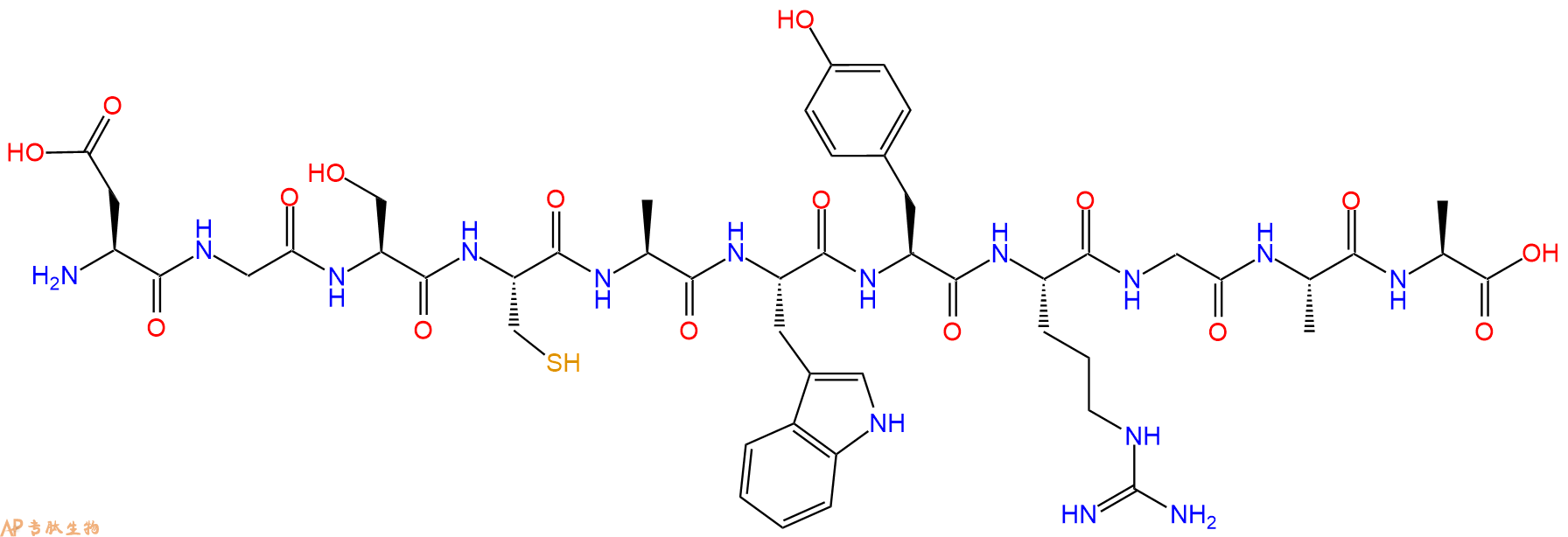 专肽生物产品H2N-Asp-Gly-Ser-Cys-Ala-Trp-Tyr-Arg-Gly-Ala-Ala-OH