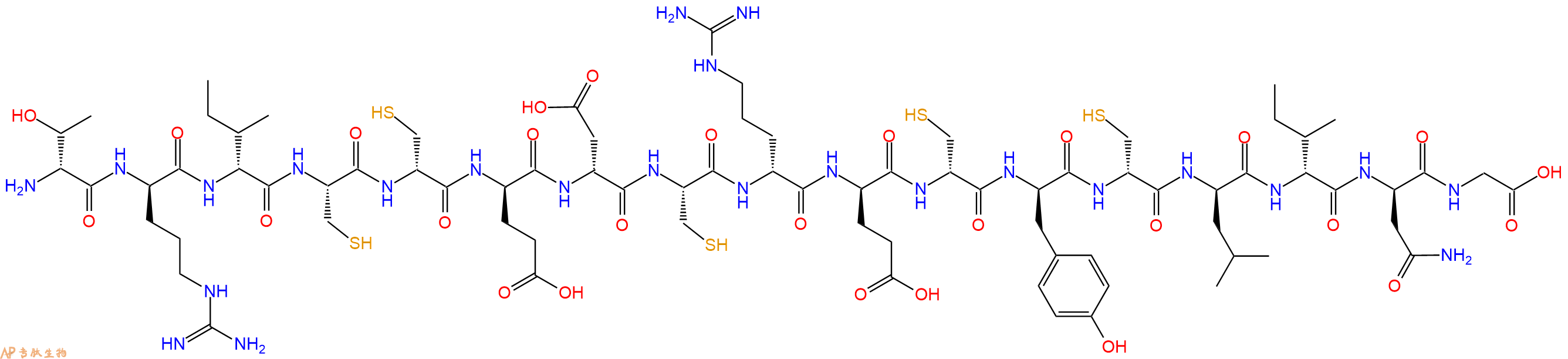 专肽生物产品H2N-DThr-DArg-DIle-Cys-DCys-DGlu-DAsp-Cys-DArg-DGlu-DCys-DTyr-DCys-DLeu-DIle-DAsn-Gly-OH