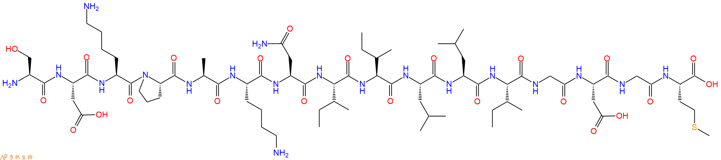 专肽生物产品H2N-Ser-Asp-Lys-Pro-Ala-Lys-Asn-Ile-Ile-Leu-Leu-Ile-Gly-Asp-Gly-Met-OH