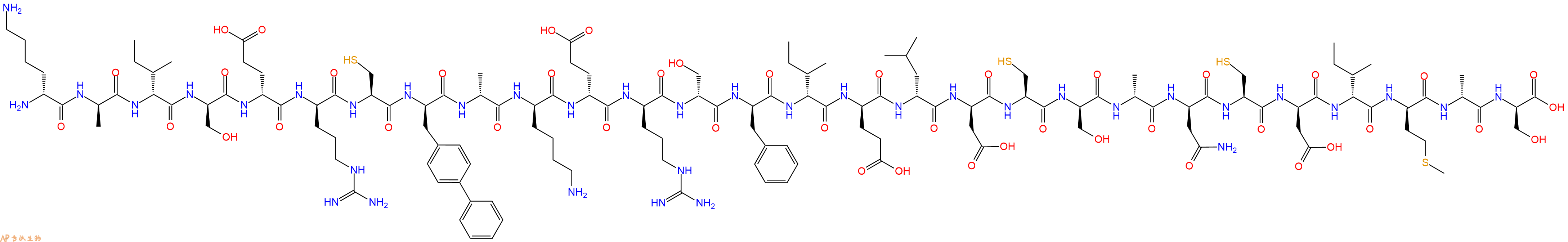 专肽生物产品H2N-DLys-DAla-DIle-DSer-DGlu-DArg-Cys-DBip-DAla-DLys-DGlu-DArg-DSer-DPhe-DIle-DGlu-DLeu-DAsp-Cys-DSer-DAla-DAsn-Cys-DAsp-DIle-DMet-DAla-DSer-OH
