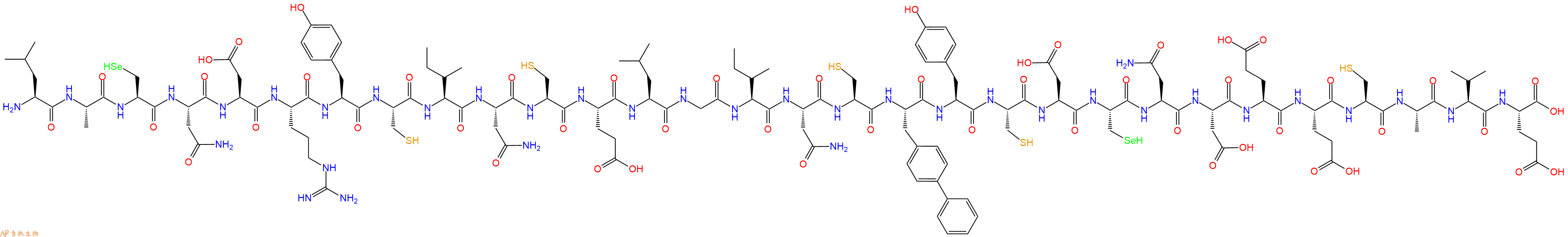 专肽生物产品H2N-Leu-Ala-Sec-Asn-Asp-Arg-Tyr-Cys-Ile-Asn-Cys-Glu-Leu-Gly-Ile-Asn-Cys-Bip-Tyr-Cys-Asp-Sec-Asn-Asp-Glu-Glu-Cys-Ala-Val-Glu-OH