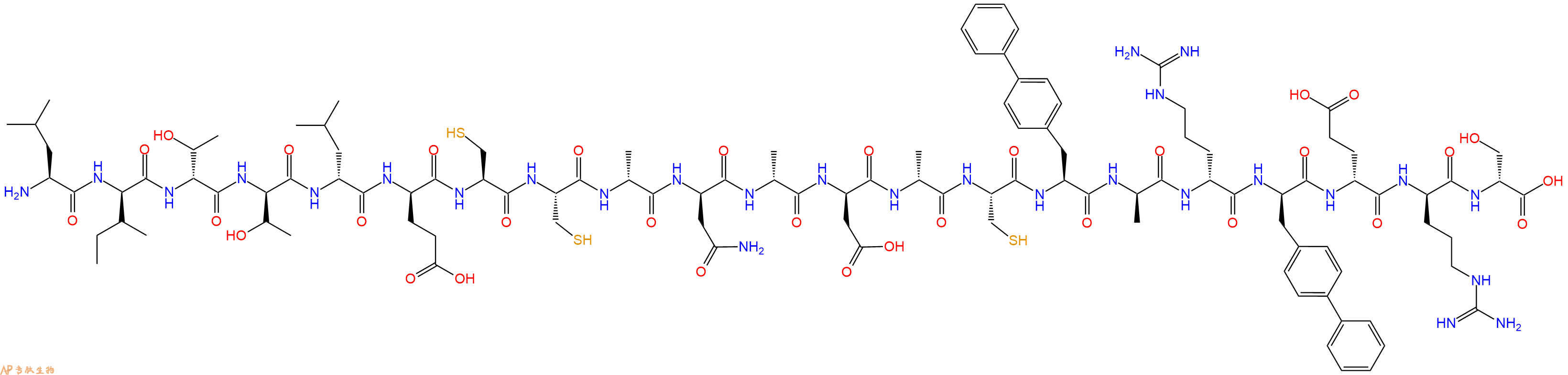 专肽生物产品H2N-Leu-DIle-DThr-DThr-DLeu-DGlu-Cys-Cys-DAla-DAsn-DAla-DAsp-DAla-Cys-Bip-DAla-DArg-DBip-DGlu-DArg-DSer-OH