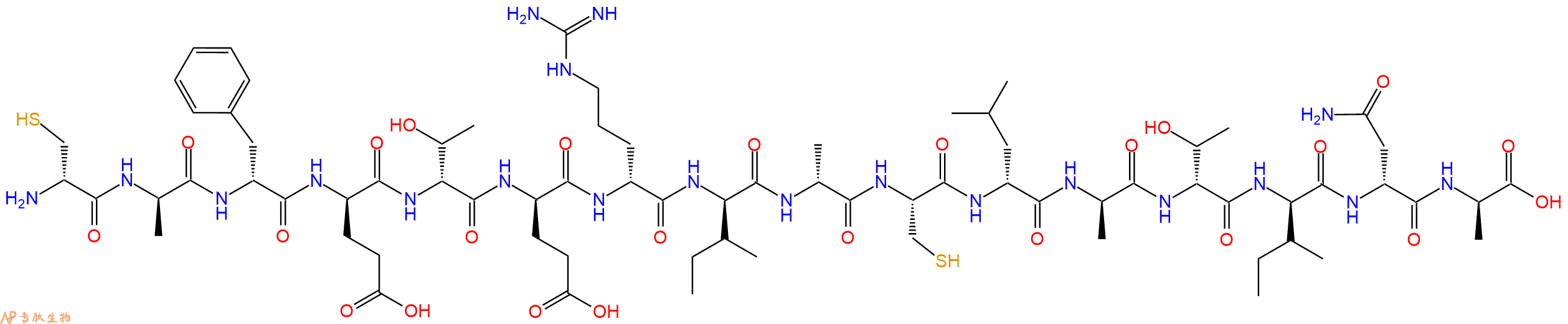 专肽生物产品H2N-DCys-DAla-DPhe-DGlu-DThr-DGlu-DArg-DIle-DAla-Cys-DLeu-DAla-DThr-DIle-DAsn-DAla-OH
