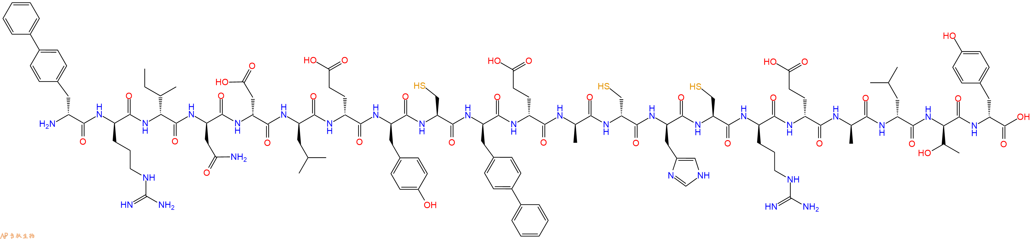 专肽生物产品H2N-DBip-DArg-DIle-DAsn-DAsp-DLeu-DGlu-DTyr-Cys-DBip-DGlu-DAla-DCys-DHis-Cys-DArg-DGlu-DAla-DLeu-DThr-DTyr-OH