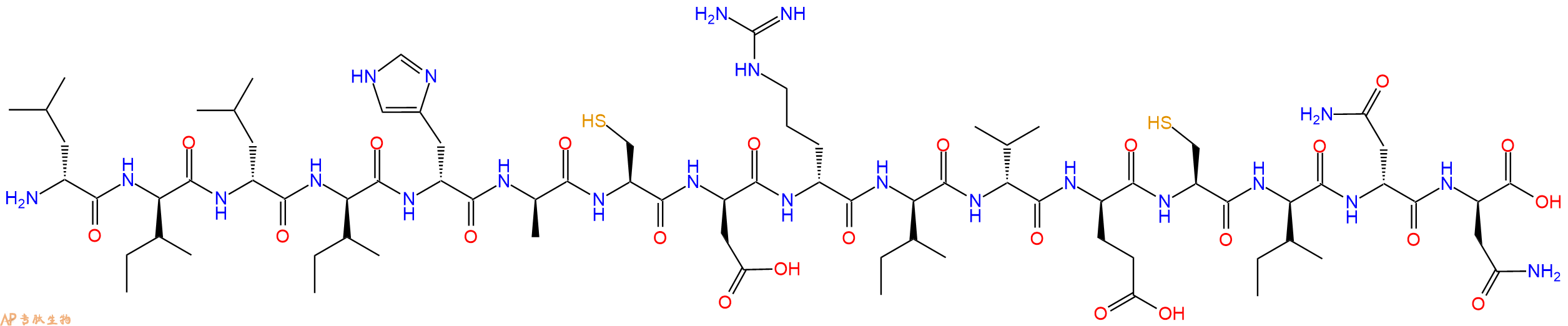 专肽生物产品H2N-DLeu-DIle-DLeu-DIle-DHis-DAla-Cys-DAsp-DArg-DIle-DVal-DGlu-Cys-DIle-DAsn-DAsn-OH