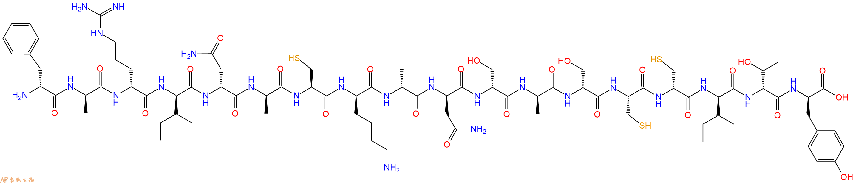 专肽生物产品H2N-DPhe-DAla-DArg-DIle-DAsn-DAla-Cys-DLys-DAla-DAsn-DSer-DAla-DSer-Cys-DCys-DIle-DThr-DTyr-OH