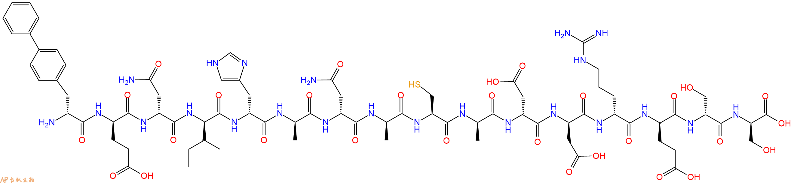 专肽生物产品H2N-DBip-DGlu-DAsn-DIle-DHis-DAla-DAsn-DAla-Cys-DAla-DAsp-DAsp-DArg-DGlu-DSer-DSer-OH