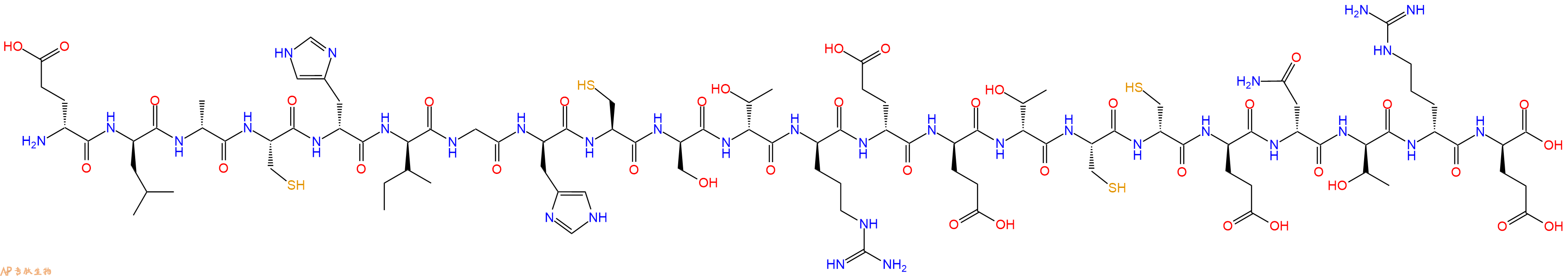 专肽生物产品H2N-DGlu-DLeu-DAla-Cys-DHis-DIle-Gly-DHis-Cys-DSer-DThr-DArg-DGlu-DGlu-DThr-Cys-DCys-DGlu-DAsn-DThr-DArg-DGlu-OH