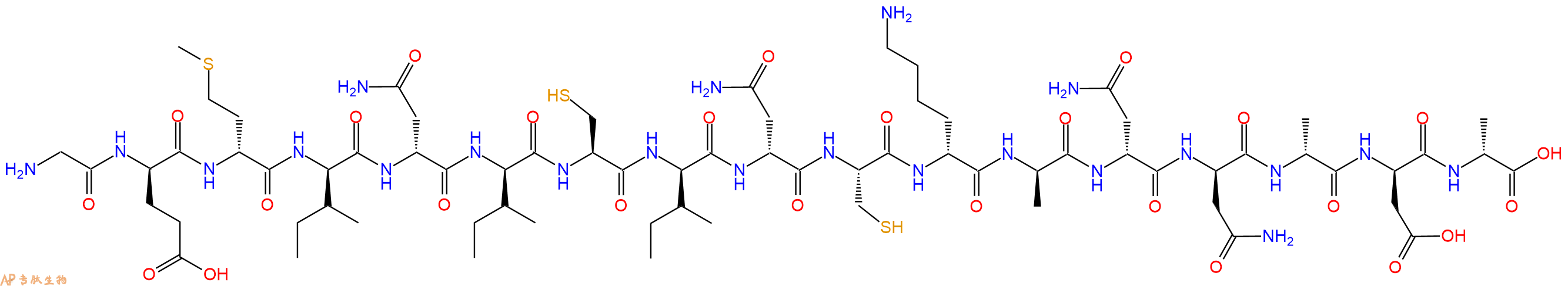 专肽生物产品H2N-Gly-DGlu-DMet-DIle-DAsn-DIle-Cys-DIle-DAsn-Cys-DLys-DAla-DAsn-DAsn-DAla-DAsp-DAla-OH