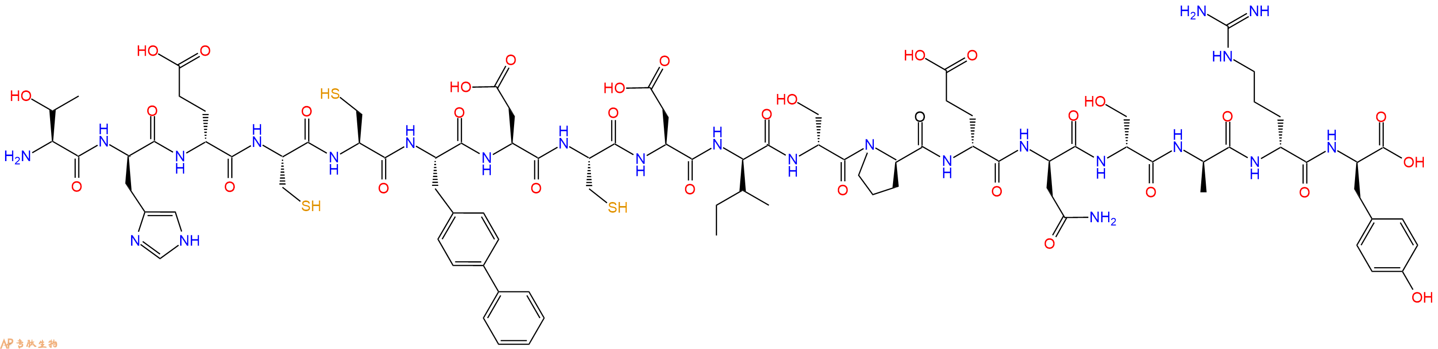 专肽生物产品H2N-Thr-DHis-DGlu-Cys-Cys-Bip-Asp-Cys-Asp-DIle-DSer-DPro-DGlu-DAsn-DSer-DAla-DArg-DTyr-OH