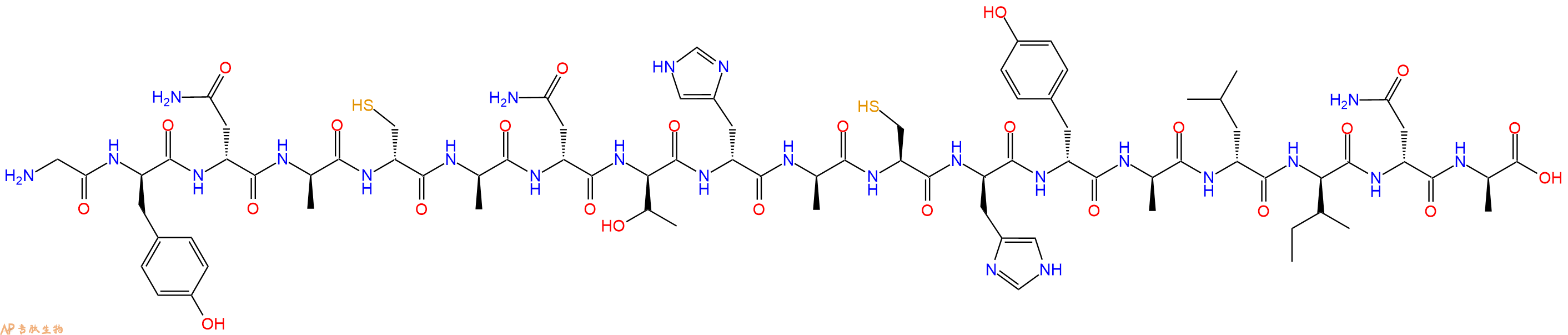 专肽生物产品H2N-Gly-DTyr-DAsn-DAla-DCys-DAla-DAsn-DThr-DHis-DAla-Cys-DHis-DTyr-DAla-DLeu-DIle-DAsn-DAla-OH
