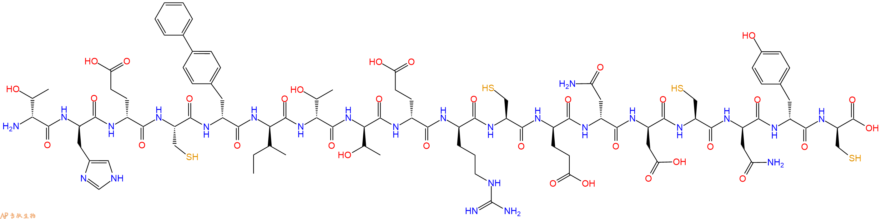 专肽生物产品H2N-DThr-DHis-DGlu-Cys-DBip-DIle-DThr-DThr-DGlu-DArg-Cys-DGlu-DAsn-DAsp-Cys-DAsn-DTyr-DCys-OH