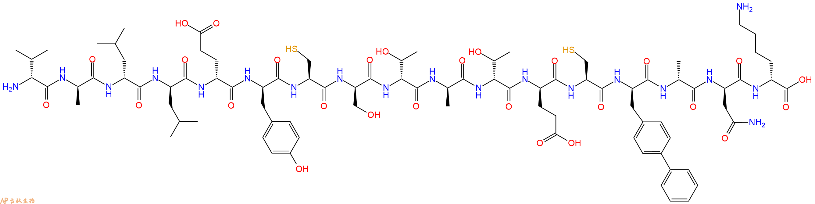 专肽生物产品H2N-DVal-DAla-DLeu-DLeu-DGlu-DTyr-Cys-DSer-DThr-DAla-DThr-DGlu-Cys-DBip-DAla-DAsn-DLys-OH