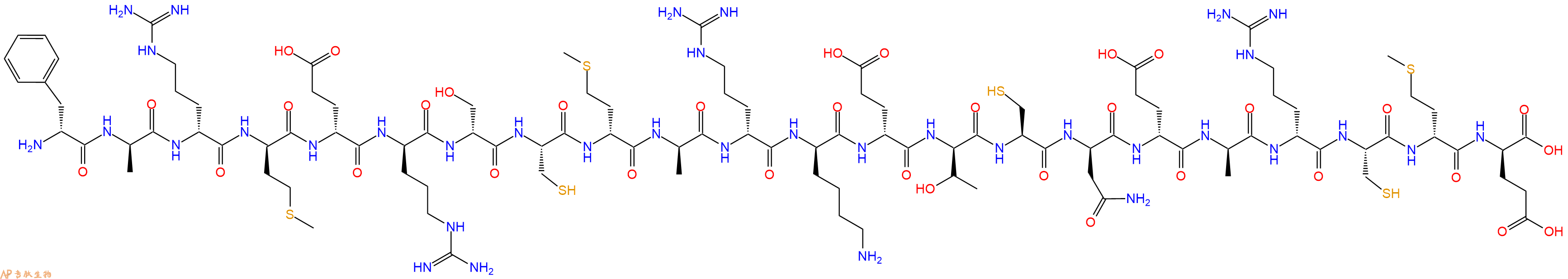 专肽生物产品H2N-DPhe-DAla-DArg-DMet-DGlu-DArg-DSer-Cys-DMet-DAla-DArg-DLys-DGlu-DThr-Cys-DAsn-DGlu-DAla-DArg-Cys-DMet-DGlu-OH