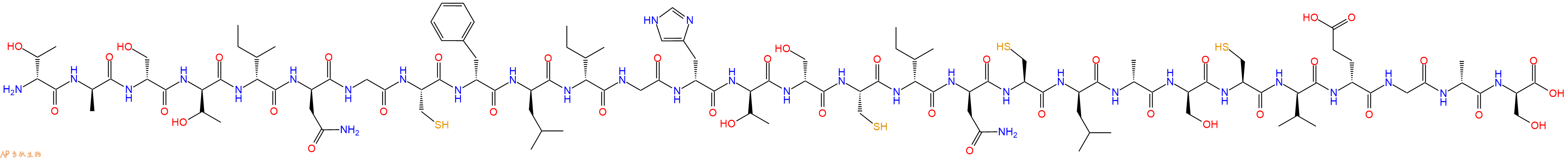 专肽生物产品H2N-DThr-DAla-DSer-DThr-DIle-DAsn-Gly-Cys-DPhe-DLeu-DIle-Gly-DHis-DThr-DSer-Cys-DIle-DAsn-Cys-DLeu-DAla-DSer-Cys-DVal-DGlu-Gly-DAla-DSer-OH
