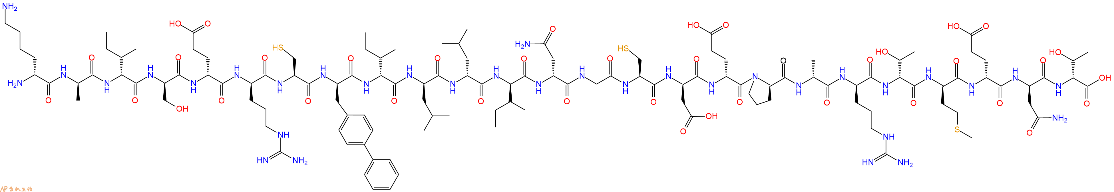 专肽生物产品H2N-DLys-DAla-DIle-DSer-DGlu-DArg-Cys-DBip-DIle-DLeu-DLeu-DIle-DAsn-Gly-Cys-DAsp-DGlu-DPro-DAla-DArg-DThr-DMet-DGlu-DAsn-DThr-OH