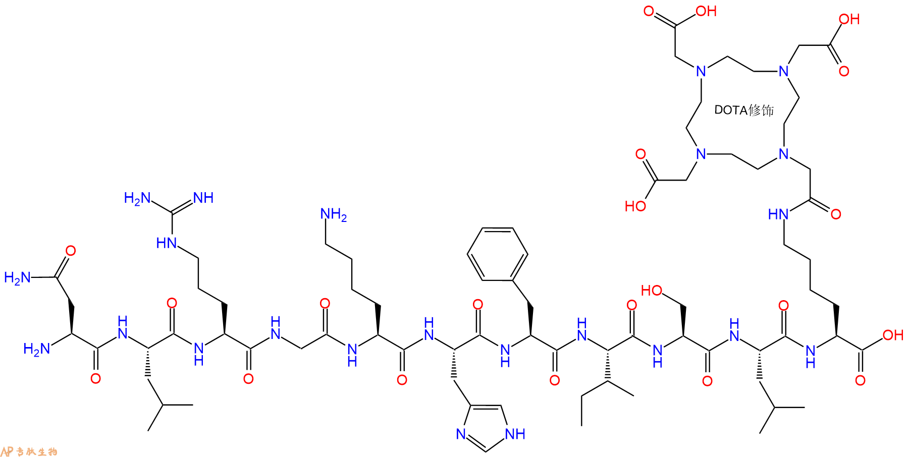 专肽生物产品H2N-Asn-Leu-Arg-Gly-Lys-His-Phe-Ile-Ser-Leu-Lys(DOTA)-OH