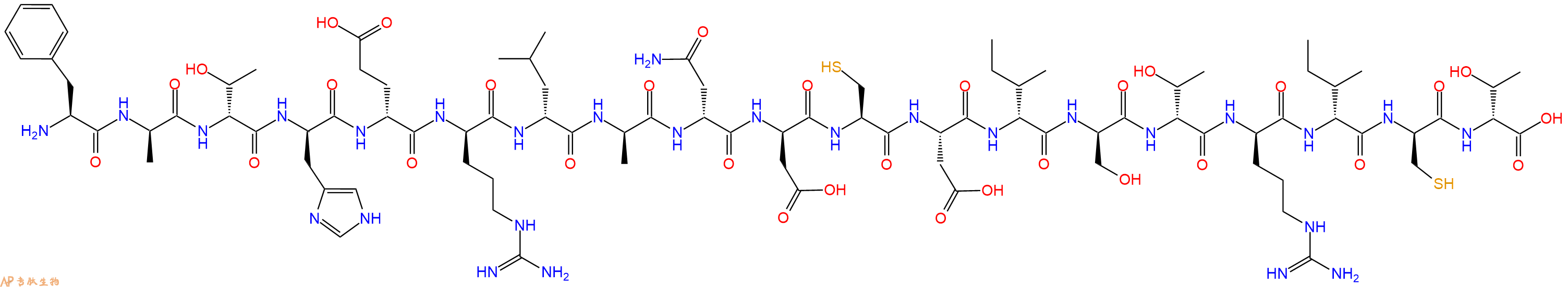 专肽生物产品H2N-Phe-DAla-DThr-DHis-DGlu-DArg-DLeu-DAla-DAsn-DAsp-Cys-Asp-DIle-DSer-DThr-DArg-DIle-DCys-DThr-OH