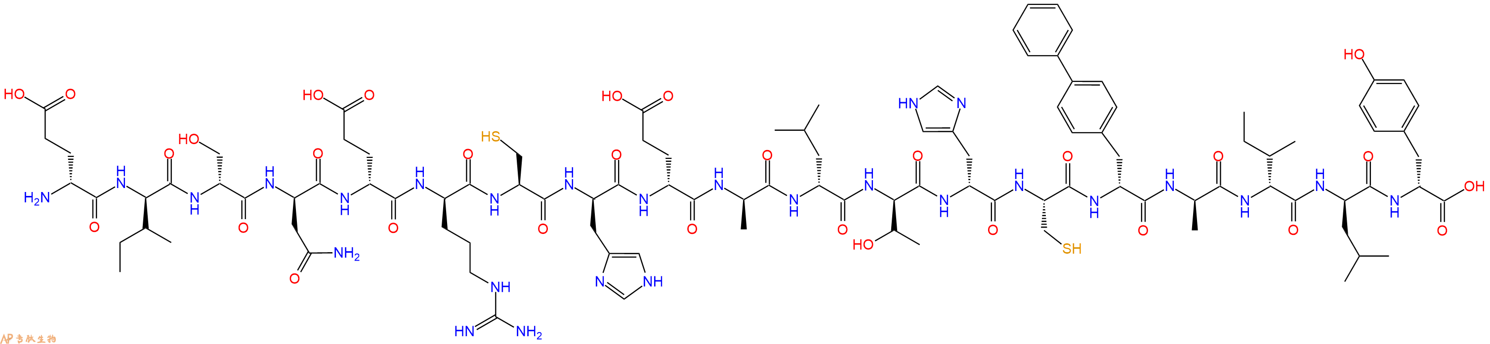 专肽生物产品H2N-DGlu-DIle-DSer-DAsn-DGlu-DArg-Cys-DHis-DGlu-DAla-DLeu-DThr-DHis-Cys-DBip-DAla-DIle-DLeu-DTyr-OH