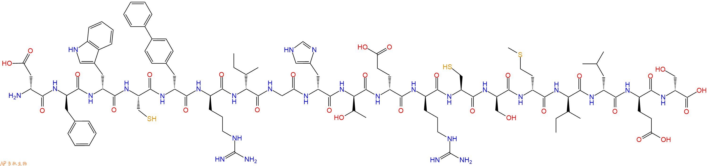 专肽生物产品H2N-DAsp-DPhe-DTrp-Cys-DBip-DArg-DIle-Gly-DHis-DThr-DGlu-DArg-Cys-DSer-DMet-DIle-DLeu-DGlu-DSer-OH