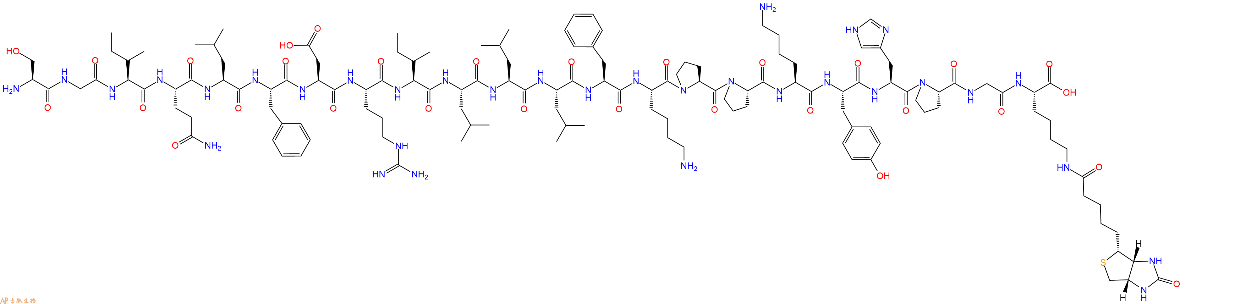 专肽生物产品H2N-Ser-Gly-Ile-Gln-Leu-Phe-Asp-Arg-Ile-Leu-Leu-Leu-Phe-Lys-Pro-Pro-Lys-Tyr-His-Pro-Gly-Lys(Biotin)-OH