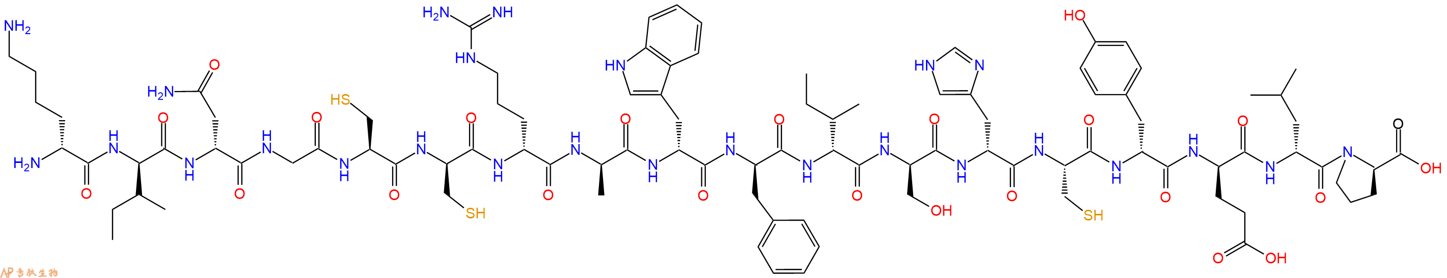 专肽生物产品H2N-DLys-DIle-DAsn-Gly-Cys-DCys-DArg-DAla-DTrp-DPhe-DIle-DSer-DHis-Cys-DTyr-DGlu-DLeu-DPro-OH