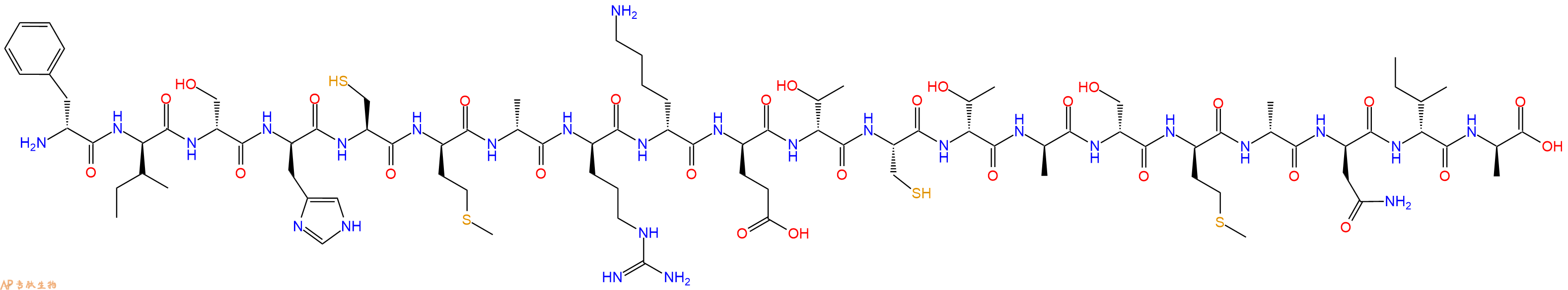 专肽生物产品H2N-DPhe-DIle-DSer-DHis-Cys-DMet-DAla-DArg-DLys-DGlu-DThr-Cys-DThr-DAla-DSer-DMet-DAla-DAsn-DIle-DAla-OH