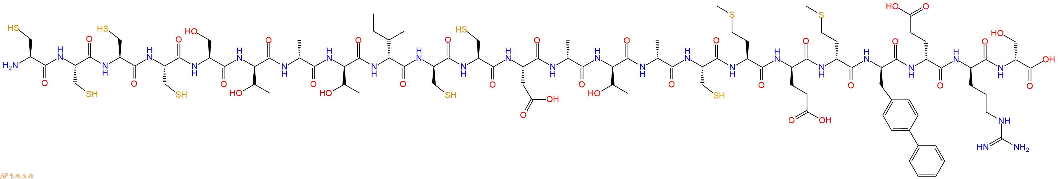 专肽生物产品H2N-Cys-Cys-Cys-Cys-Ser-DThr-DAla-DThr-DIle-DCys-Cys-Asp-DAla-DThr-DAla-Cys-Met-DGlu-DMet-DBip-DGlu-DArg-DSer-OH
