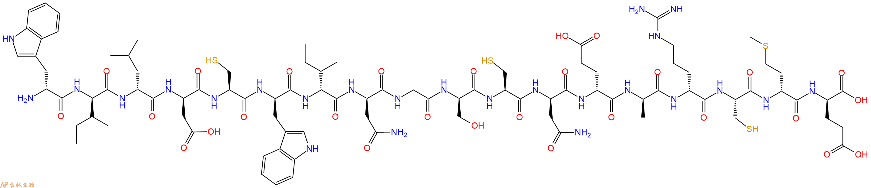 专肽生物产品H2N-DTrp-DIle-DLeu-DAsp-Cys-DTrp-DIle-DAsn-Gly-DSer-Cys-DAsn-DGlu-DAla-DArg-Cys-DMet-DGlu-OH