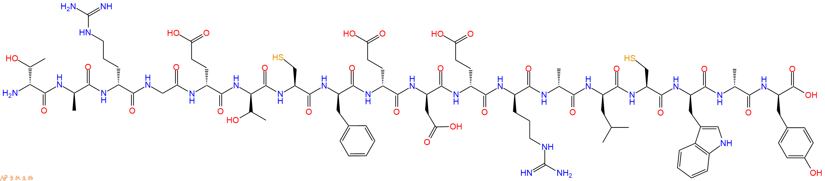 专肽生物产品H2N-DThr-DAla-DArg-Gly-DGlu-DThr-Cys-DPhe-DGlu-DAsp-DGlu-DArg-DAla-DLeu-Cys-DTrp-DAla-DTyr-OH