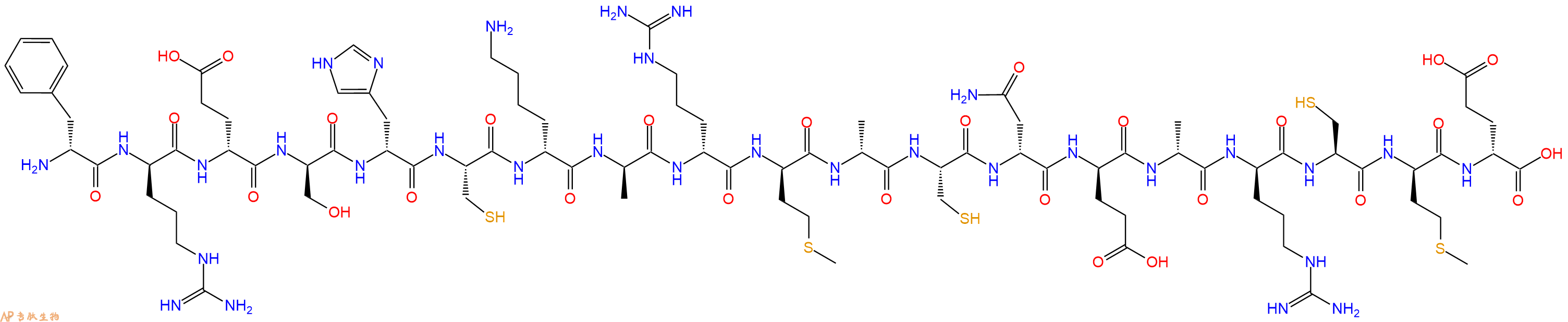 专肽生物产品H2N-DPhe-DArg-DGlu-DSer-DHis-Cys-DLys-DAla-DArg-DMet-DAla-Cys-DAsn-DGlu-DAla-DArg-Cys-DMet-DGlu-OH