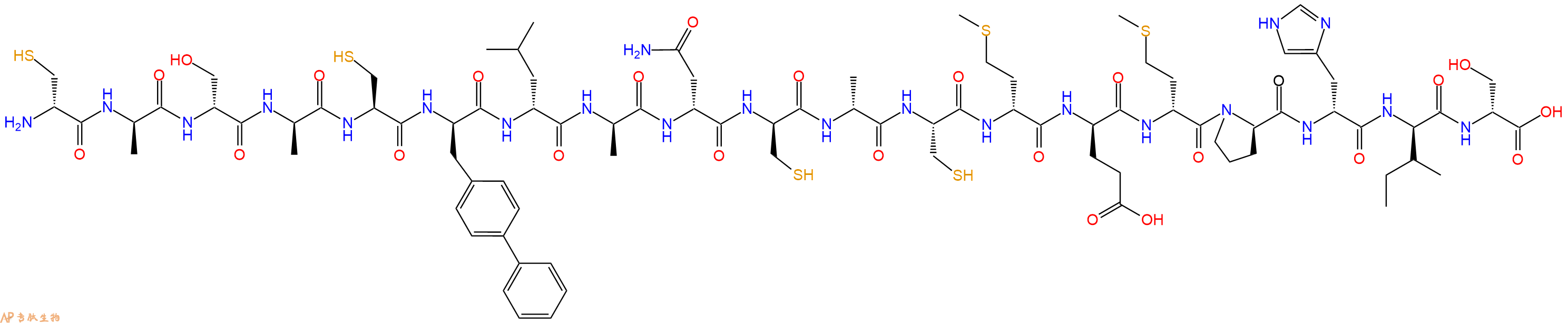 专肽生物产品H2N-DCys-DAla-DSer-DAla-Cys-DBip-DLeu-DAla-DAsn-DCys-DAla-Cys-DMet-DGlu-DMet-DPro-DHis-DIle-DSer-OH