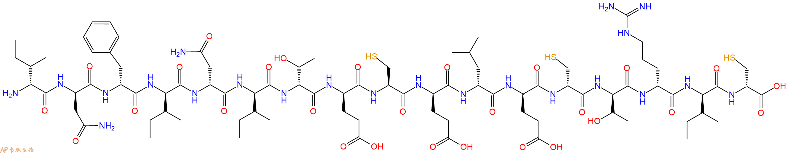 专肽生物产品H2N-DIle-DAsn-DPhe-DIle-DAsn-DIle-DThr-DGlu-Cys-DGlu-DLeu-DGlu-DCys-DThr-DArg-DIle-DCys-OH