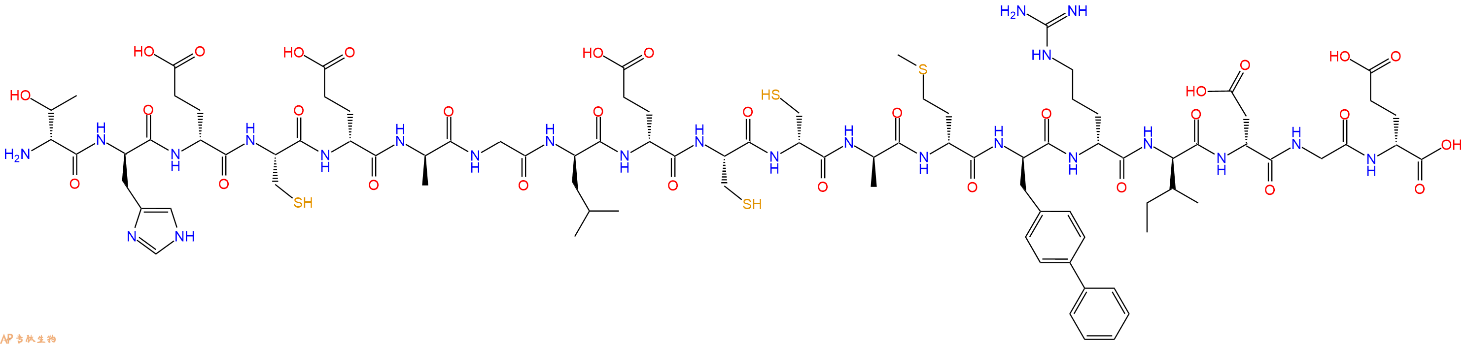 专肽生物产品H2N-DThr-DHis-DGlu-Cys-DGlu-DAla-Gly-DLeu-DGlu-Cys-DCys-DAla-DMet-DBip-DArg-DIle-DAsp-Gly-DGlu-OH