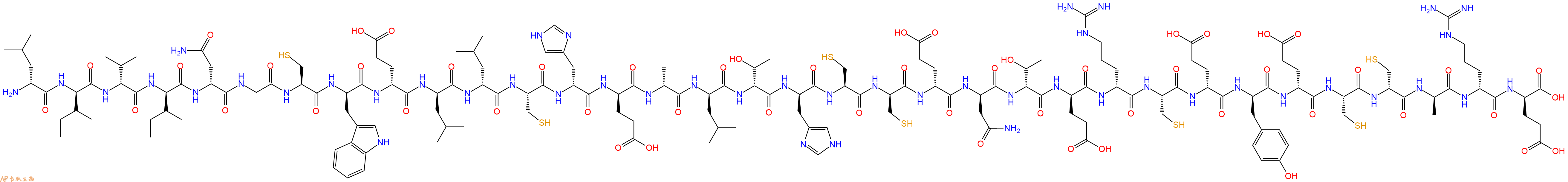 专肽生物产品H2N-DLeu-DIle-DVal-DIle-DAsn-Gly-Cys-DTrp-DGlu-DLeu-DLeu-Cys-DHis-DGlu-DAla-DLeu-DThr-DHis-Cys-DCys-DGlu-DAsn-DThr-DGlu-DArg-Cys-DGlu-DTyr-DGlu-Cys-DCys-DAla-DArg-DGlu-OH