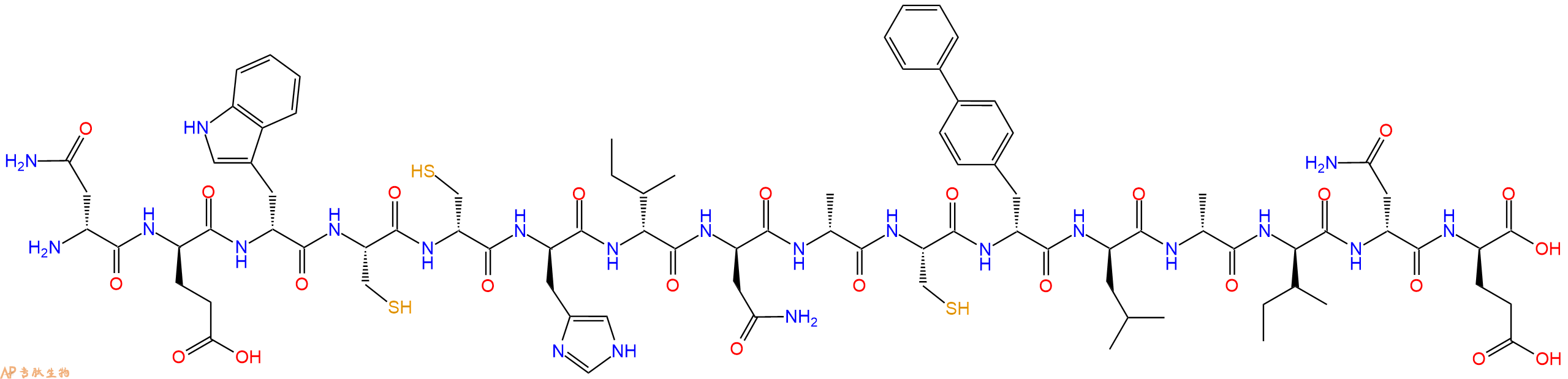 专肽生物产品H2N-DAsn-DGlu-DTrp-Cys-DCys-DHis-DIle-DAsn-DAla-Cys-DBip-DLeu-DAla-DIle-DAsn-DGlu-OH