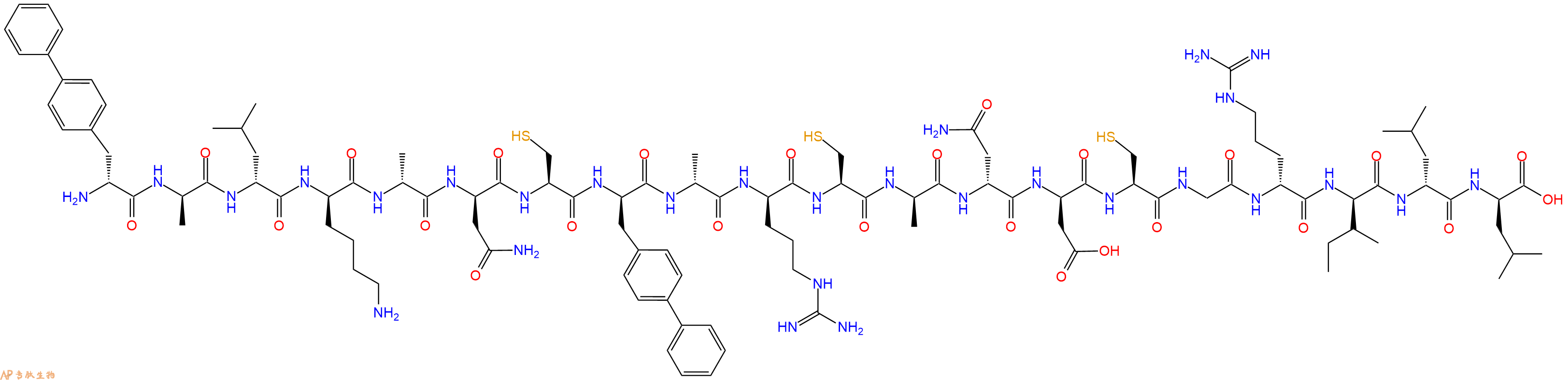专肽生物产品H2N-DBip-DAla-DLeu-DLys-DAla-DAsn-Cys-DBip-DAla-DArg-Cys-DAla-DAsn-DAsp-Cys-Gly-DArg-DIle-DLeu-DLeu-OH