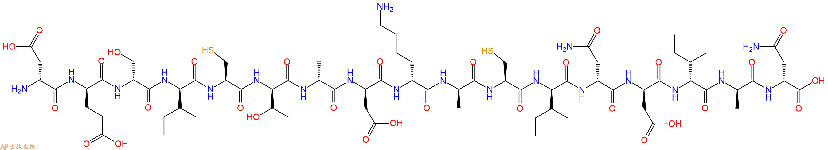 专肽生物产品H2N-DAsp-DGlu-DSer-DIle-Cys-DThr-DAla-DAsp-DLys-DAla-Cys-DIle-DAsn-DAsp-DIle-DAla-DAsn-OH
