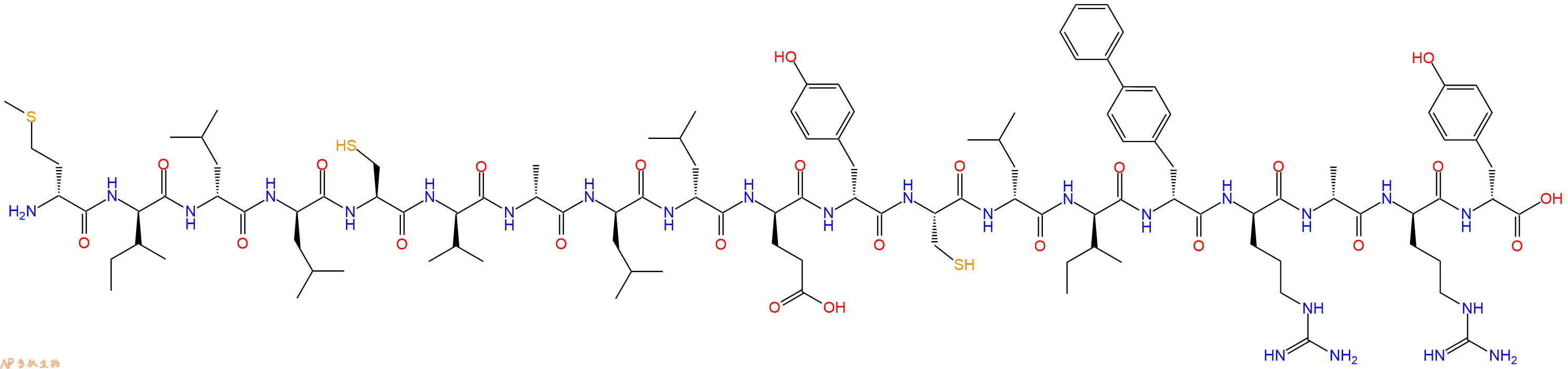 专肽生物产品H2N-DMet-DIle-DLeu-DLeu-Cys-DVal-DAla-DLeu-DLeu-DGlu-DTyr-Cys-DLeu-DIle-DBip-DArg-DAla-DArg-DTyr-OH