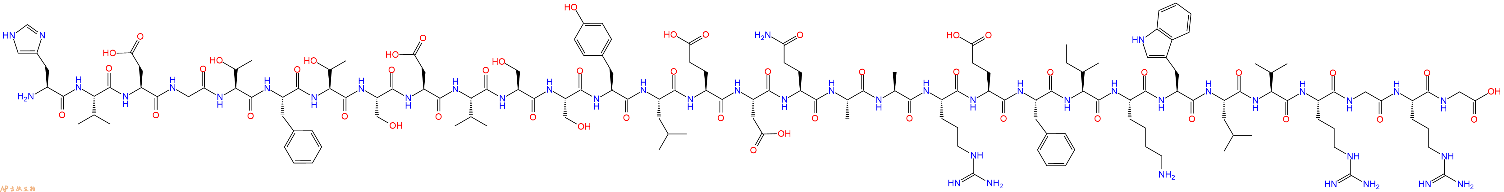 专肽生物产品H2N-His-Val-Asp-Gly-Thr-Phe-Thr-Ser-Asp-Val-Ser-Ser-Tyr-Leu-Glu-Asp-Gln-Ala-Ala-Arg-Glu-Phe-Ile-Lys-Trp-Leu-Val-Arg-Gly-Arg-Gly-OH