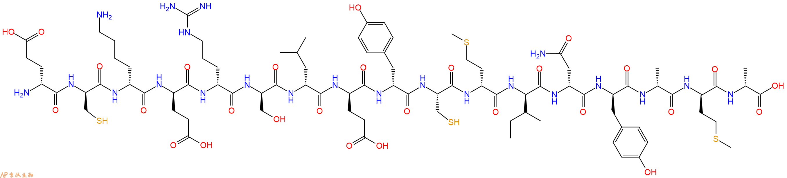 专肽生物产品H2N-DGlu-DCys-DLys-DGlu-DArg-DSer-DLeu-DGlu-DTyr-Cys-DMet-DIle-DAsn-DTyr-DAla-DMet-DAla-OH