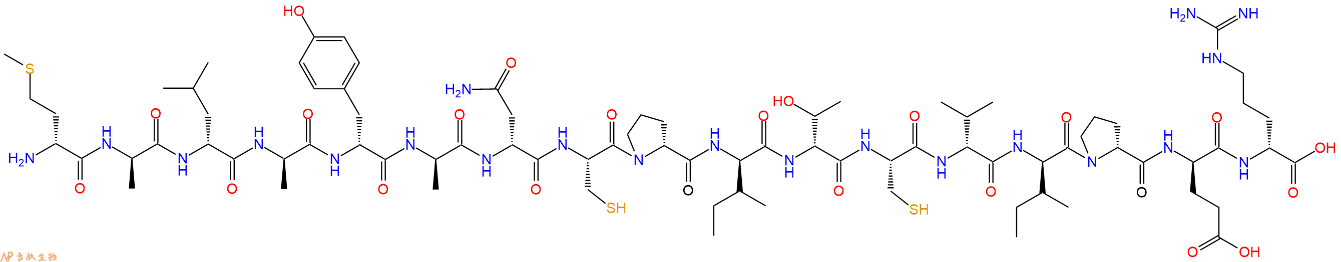 专肽生物产品H2N-DMet-DAla-DLeu-DAla-DTyr-DAla-DAsn-Cys-DPro-DIle-DThr-Cys-DVal-DIle-DPro-DGlu-DArg-OH