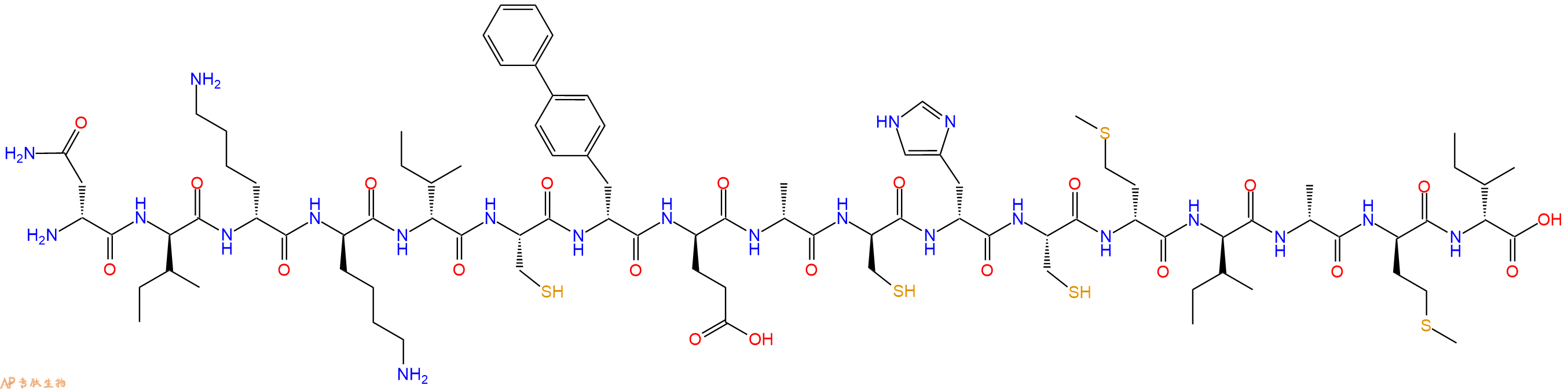 专肽生物产品H2N-DAsn-DIle-DLys-DLys-DIle-Cys-DBip-DGlu-DAla-DCys-DHis-Cys-DMet-DIle-DAla-DMet-DIle-OH