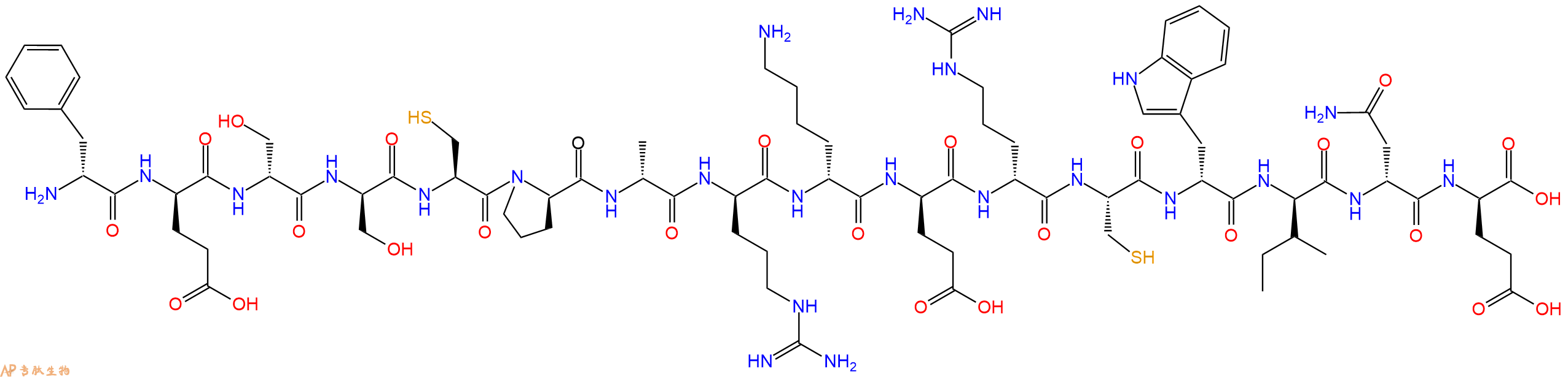 专肽生物产品H2N-DPhe-DGlu-DSer-DSer-Cys-DPro-DAla-DArg-DLys-DGlu-DArg-Cys-DTrp-DIle-DAsn-DGlu-OH