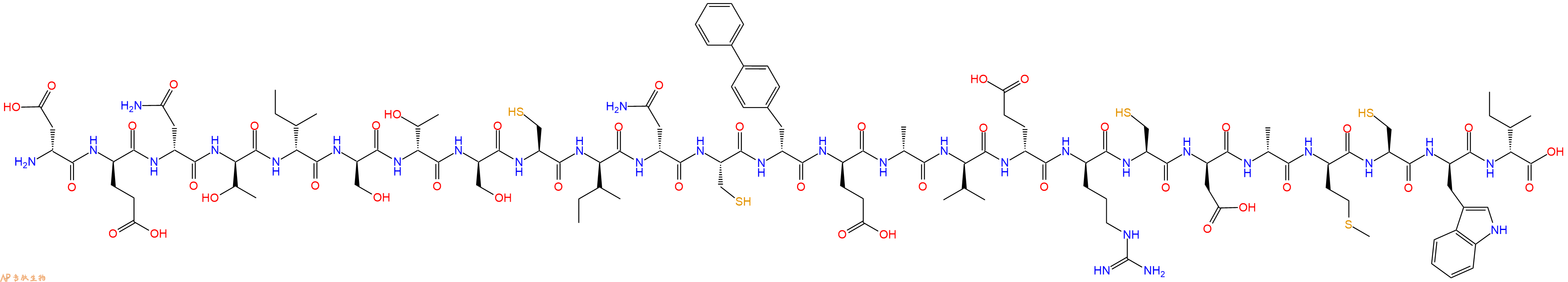 专肽生物产品H2N-DAsp-DGlu-DAsn-DThr-DIle-DSer-DThr-DSer-Cys-DIle-DAsn-Cys-DBip-DGlu-DAla-DVal-DGlu-DArg-Cys-DAsp-DAla-DMet-Cys-DTrp-DIle-OH